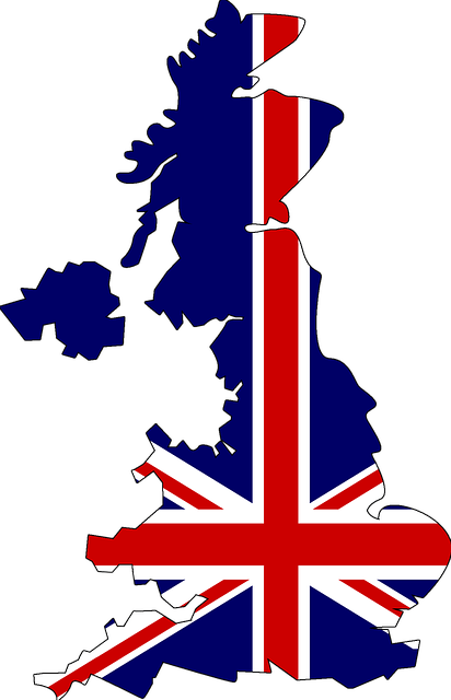 Vlag van het Verenigd Koninkrijk op een kaart van Groot-Brittannië, relevant voor Stratlane's ISO-certificeringsdiensten in de UK.