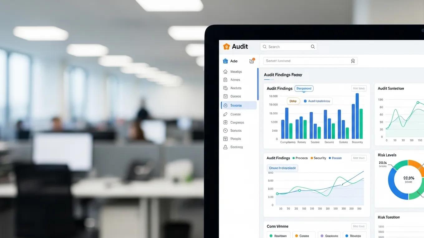 Close-up of digital audit software interface showcasing data visualizations