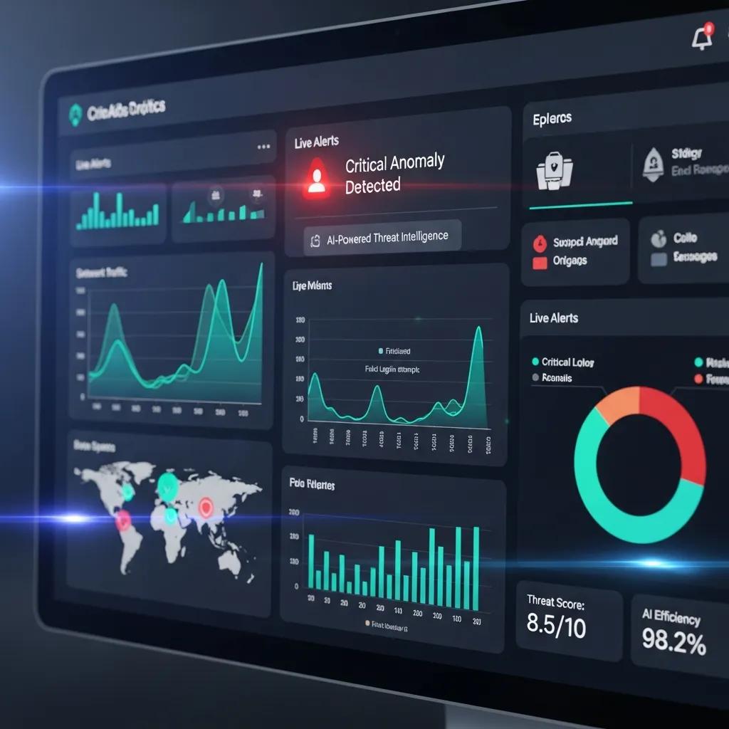 Computerscherm met real-time analytics voor AI-audits in informatiebeveiliging en ISO 27001 compliance.