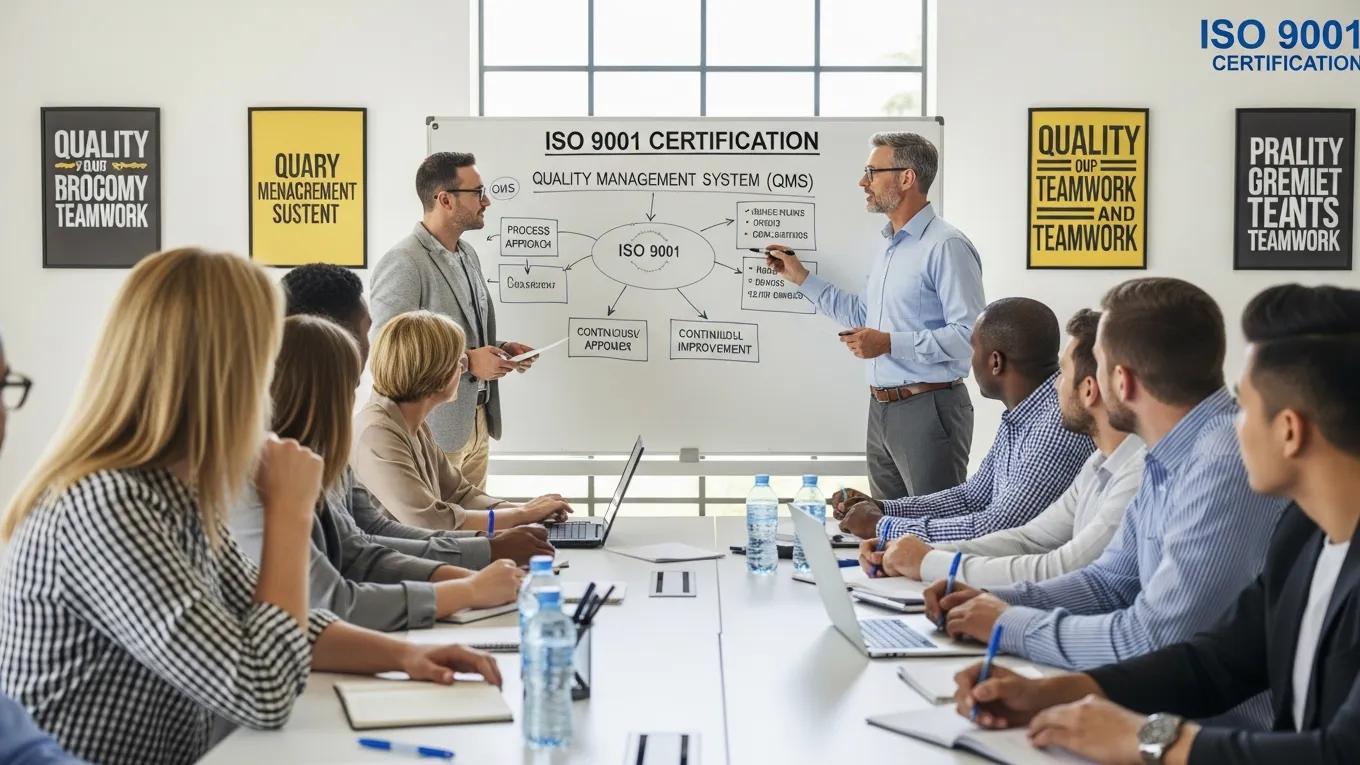 Employees participating in a training session for ISO 9001 certification
