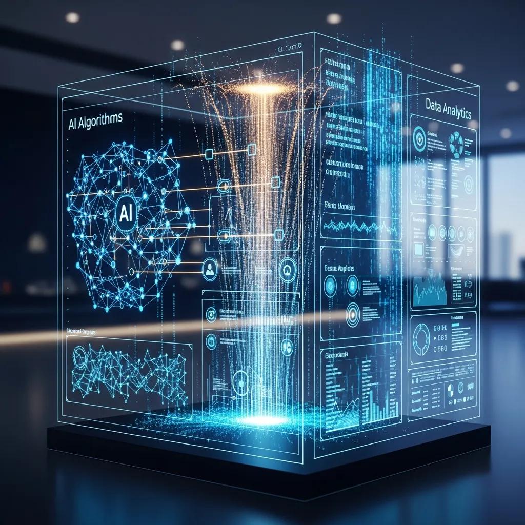 Futuristic visualization of advanced AI governance technologies and regulations