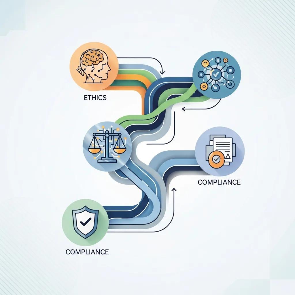 Illustration of AI governance models emphasizing ethics and compliance