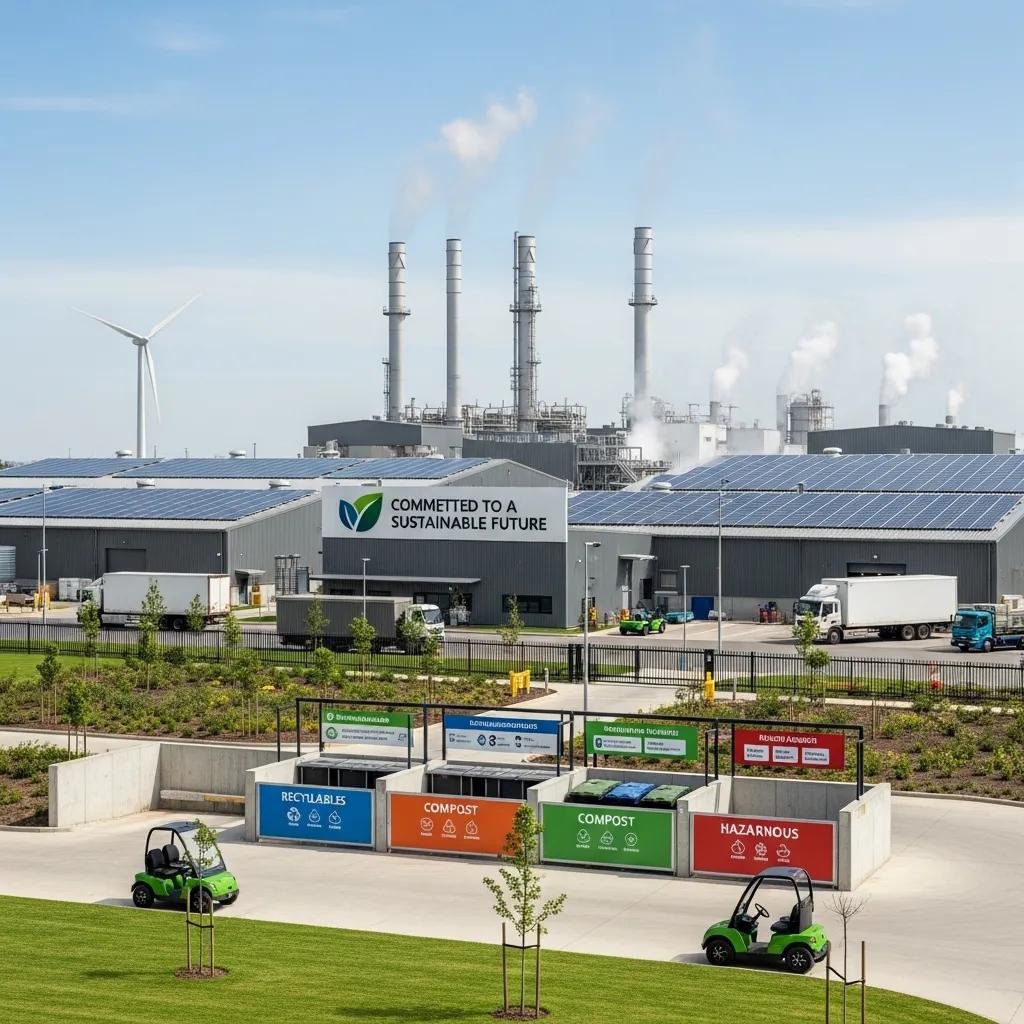 Industrial facility demonstrating sustainable practices and emission control in a production environment