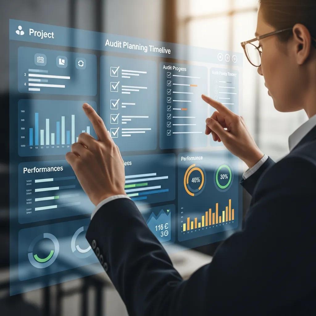 Projectmanager bijwerken auditplanning tijdlijn in digitaal formaat voor ISO 27001 auditvoorbereiding.