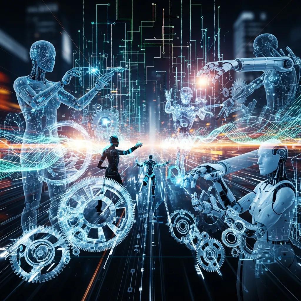 Visualisatie van automatisering en AI in dataflow mapping en risicoanalyse, met menselijke figuren en digitale netwerken.