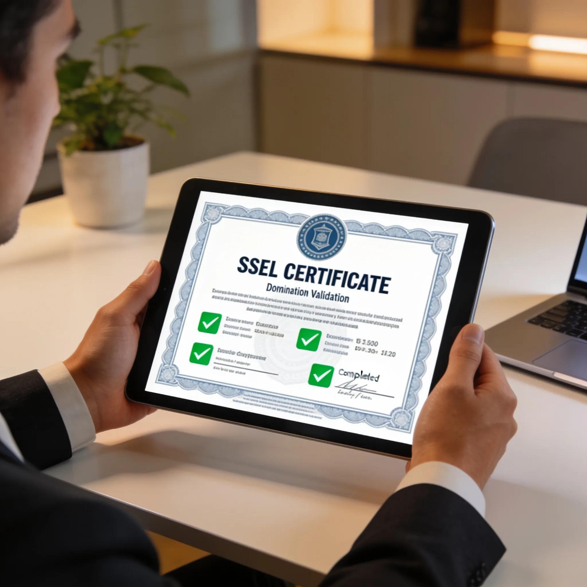 Professional verifying SSL certificate steps in a modern office setting