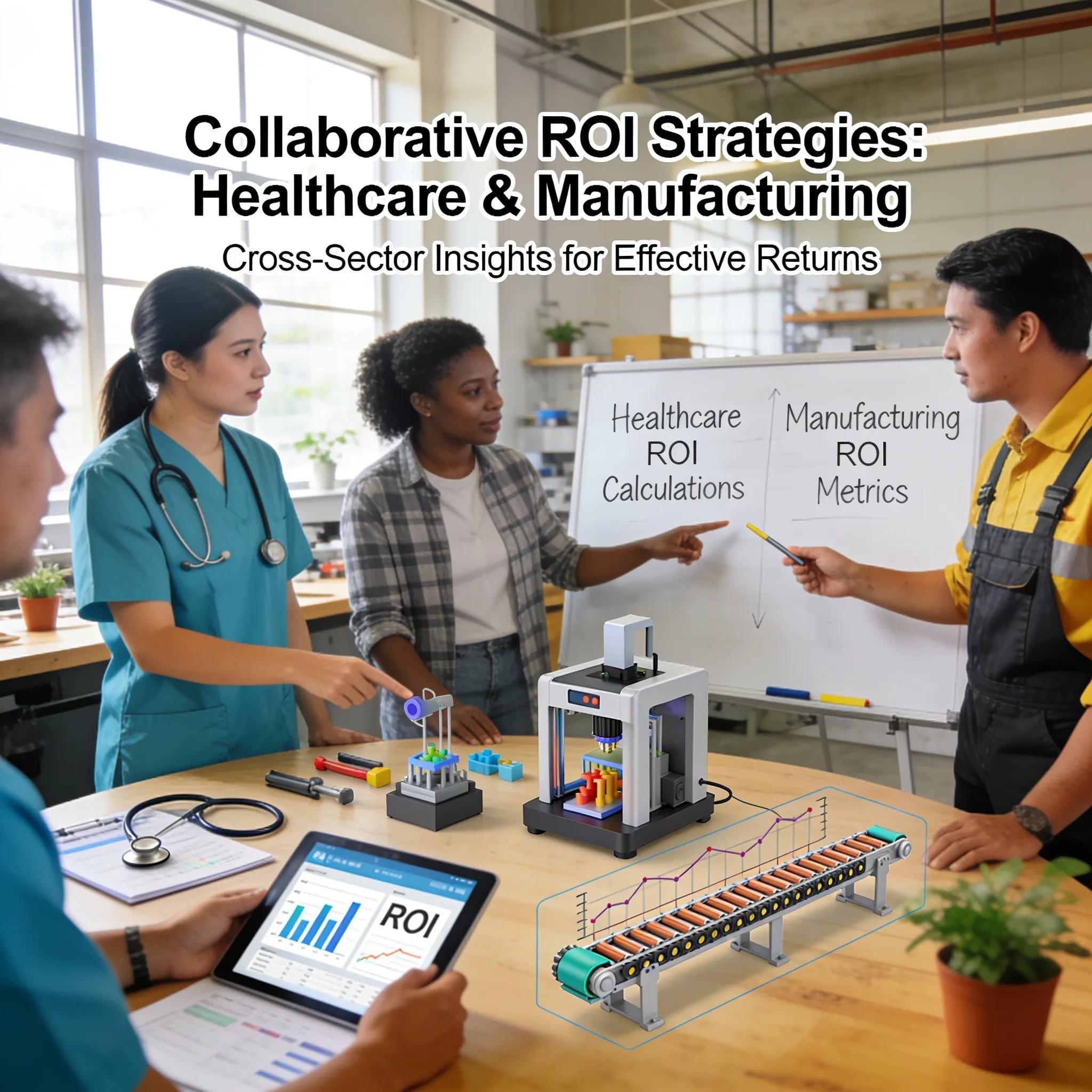 Team bespreekt ROI-berekeningen voor ISO-certificering in de gezondheidszorg en productie.
