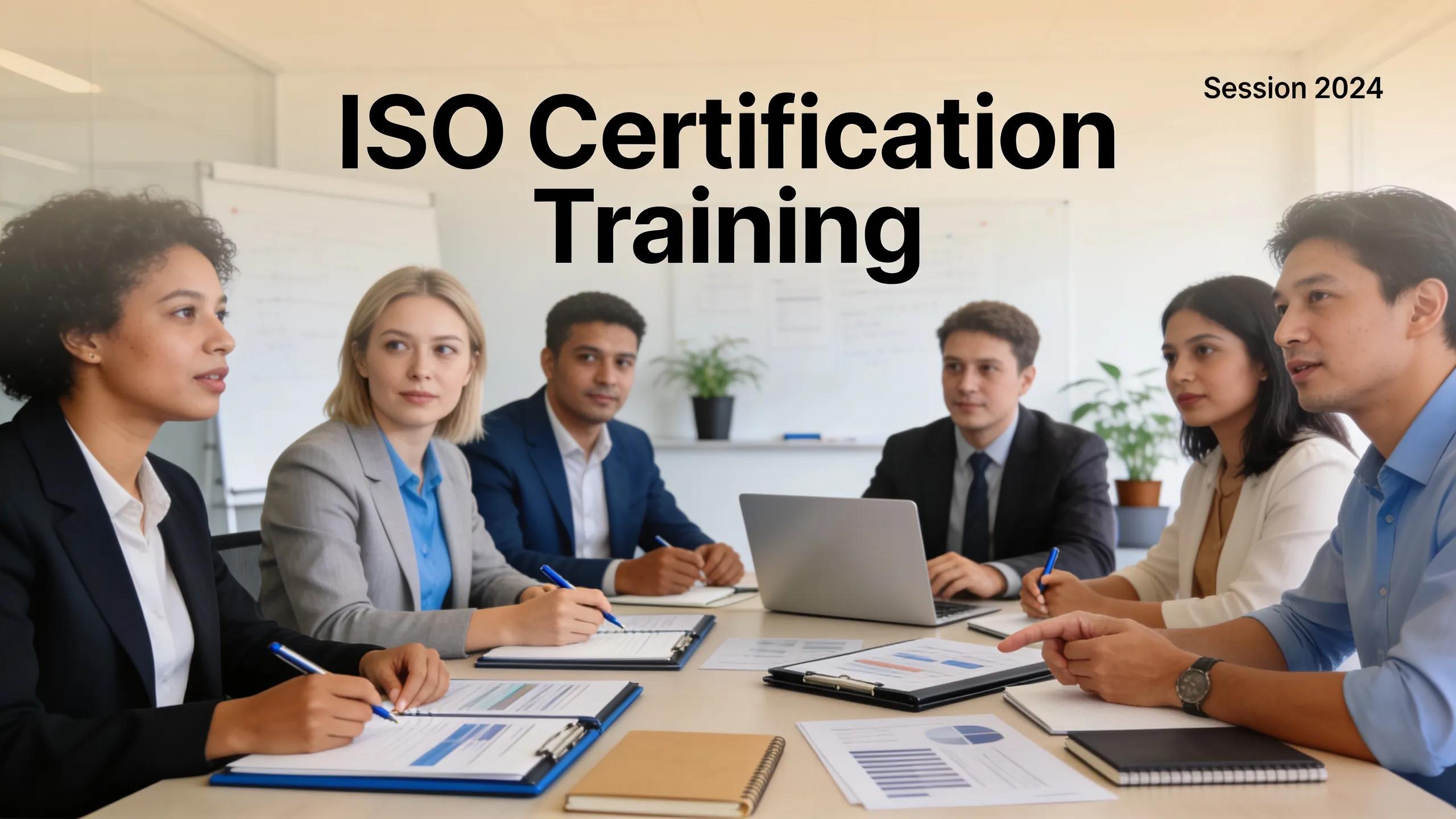Training session focused on ISO certification with participants and learning materials