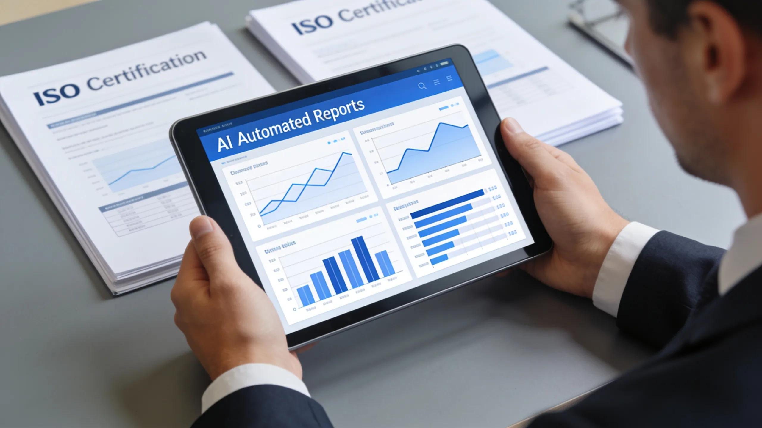 Auditor using AI software to improve ISO certification efficiency