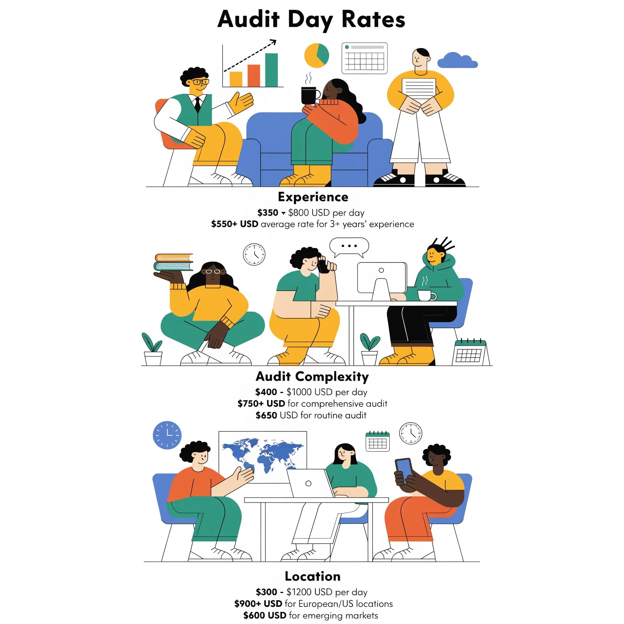 Visual representation of factors influencing audit day rates in ISO certification