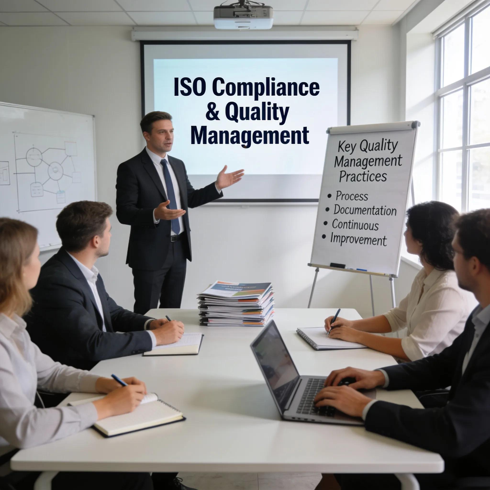 ISO consultant providing training to employees on ISO compliance and quality management practices