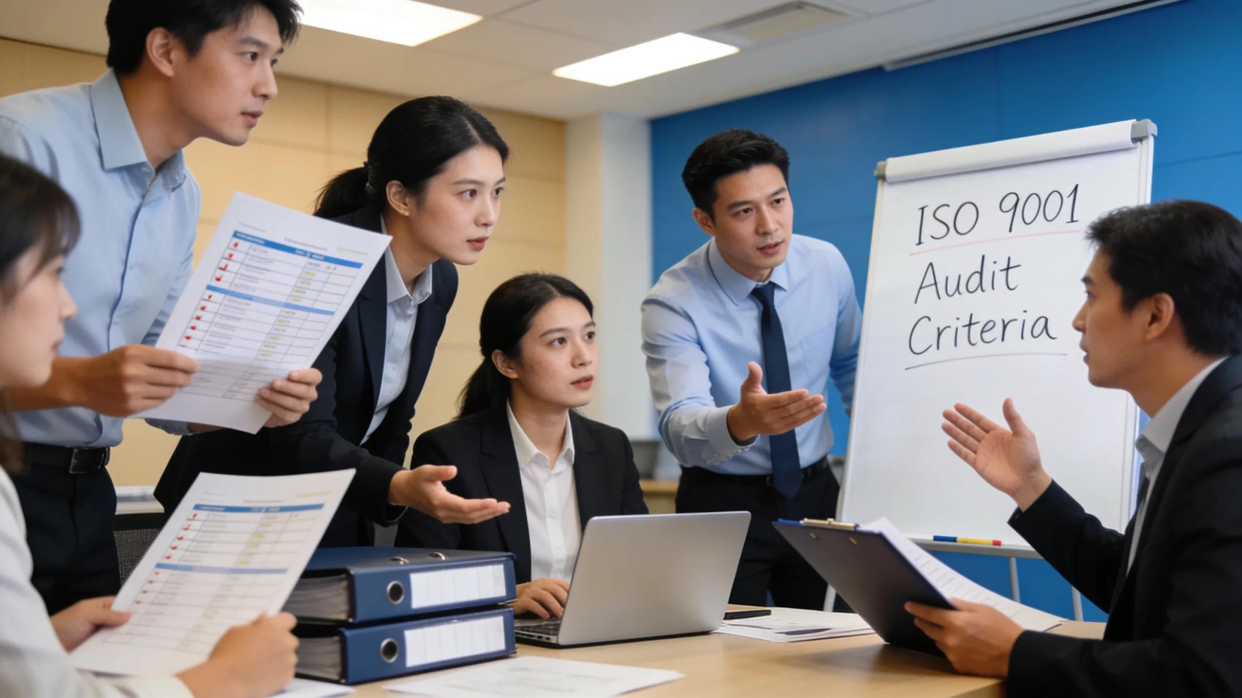 Team members in a hands-on ISO audit preparation workshop practicing techniques
